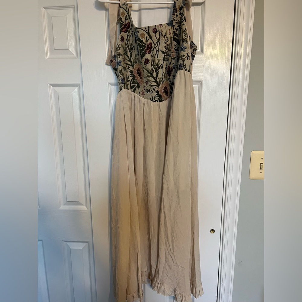 FLORAL KNOTTED RUFFLE MAXI DRESS